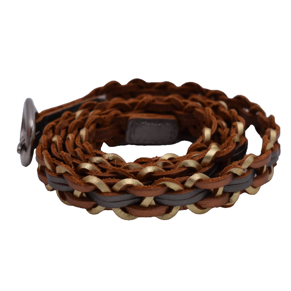 FOSSIL Braided Leather Belt Woven Metallic Gold Gray Bronze 41" Long Womens XL - Picture 2 of 3